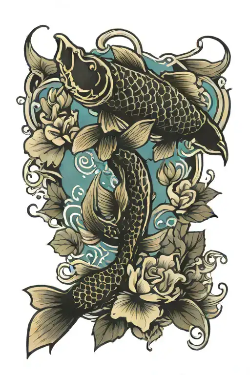 Dad tattoo memorial with koi fish swimming tattoo design idea