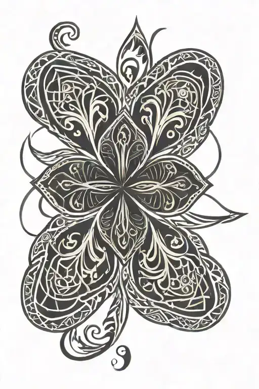 Black five leaf clover centered in tribal design tattoo design idea