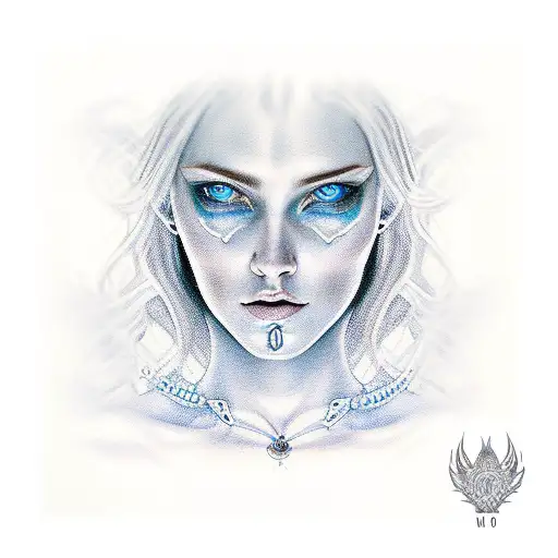 Woman silent quiet blue eyes tattoo design idea