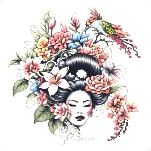 queen Japan flowers bohemian tattoo design idea