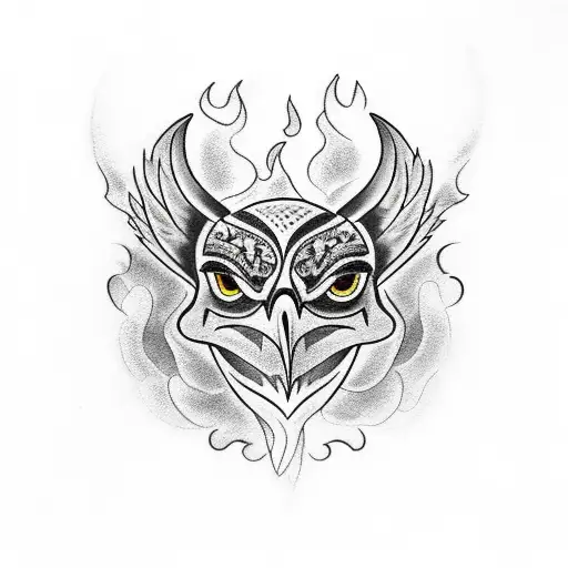 Black crow with fire tale tattoo design idea