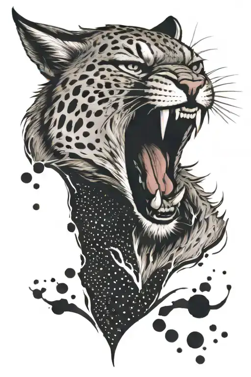 A bloody bobcat screams in a white background tattoo design idea