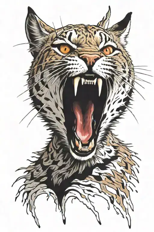 A bloody bobcat screams in a white background tattoo design idea