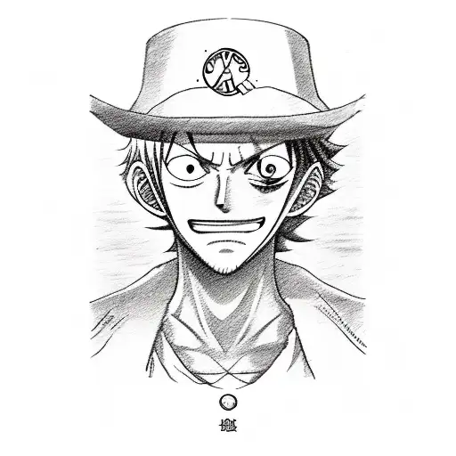 Sketch a unique composition of One Piece characters interacting with a compass tattoo design idea