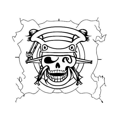 A minimalist tattoo of the Straw Hat Pirates' Jolly Roger symbol with a map background tattoo design idea