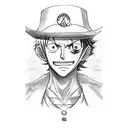 Sketch a unique composition of One Piece characters interacting with a compass tattoo design idea