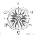 Sketch a unique composition of One Piece characters interacting with a compass tattoo design idea