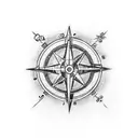 Sketch a unique composition of One Piece characters interacting with a compass tattoo design idea