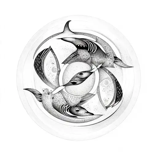 yin Yang with orcas  tattoo design idea