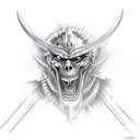 warrior fighting demons tattoo design idea