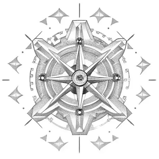 A pink compass rose with intricate engineering gears and cogs tattoo design idea