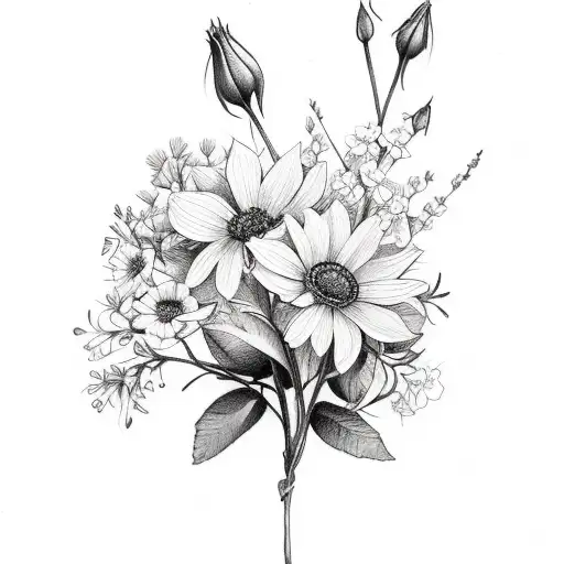 A dainty birth flower bouquet tattoo of May, February, April, June  tattoo design idea