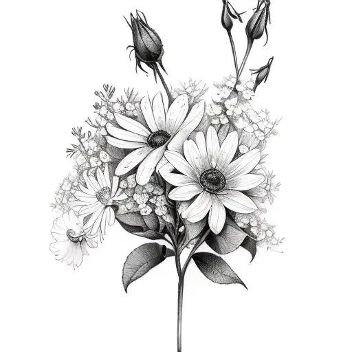 A dainty birth flower bouquet tattoo of May, February, April, June  tattoo design idea