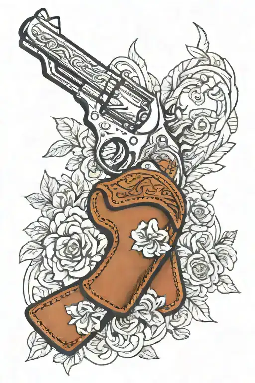 leather revolver holster with a gun in it  tattoo design idea