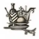 A creative design combining elements of a waiter's tray and the flag of the Canary Islands, representing your passion for your occupation and favorite place tattoo design idea