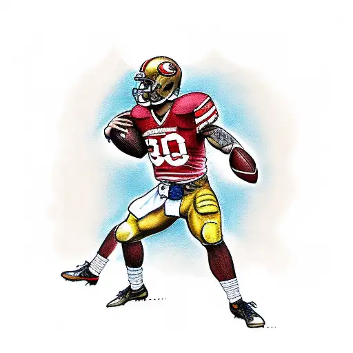 A traditional-style tattoo of a football player in a 49ers uniform tattoo design idea