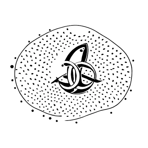 A minimalist tattoo of a surfboard with a blood drop pattern in the shape of the letter 'O+' tattoo design idea