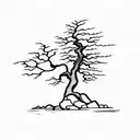 A bonsai tree growing from a cracked stone, symbolizing resilience and strength tattoo design idea