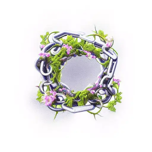 A broken chain mended together with blooming vines, symbolizing your ability to turn bad things into opportunities for growth and learning. tattoo design idea