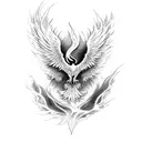 A phoenix rising from the ashes, symbolizing your belief in progress and the ability to overcome challenges. tattoo design idea