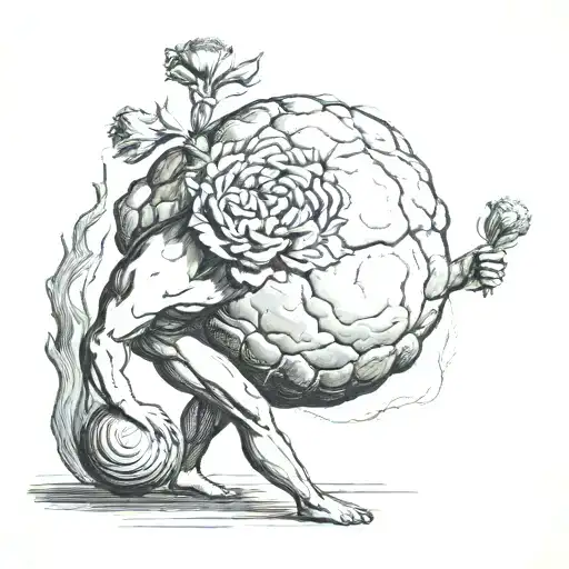sisyphus pushing a carnation flower tattoo design idea