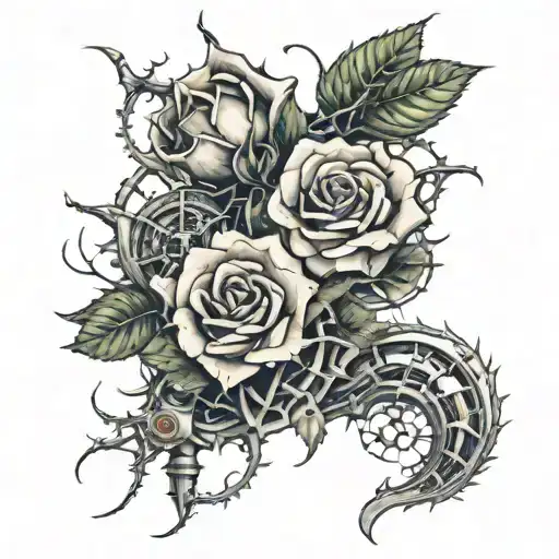 Roses and thorns wrapped tattoo design idea