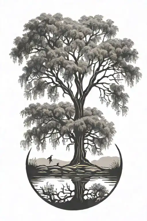 willow tree silhouette tattoo design idea