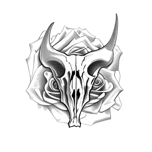 Bull skull, rose, western, wheat tattoo design idea