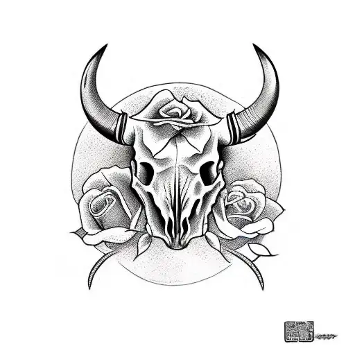 Bull Skull, Rose, Wheat, Canola, colour tattoo design idea