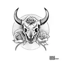 Bull Skull, Rose, Wheat, Canola, colour tattoo design idea
