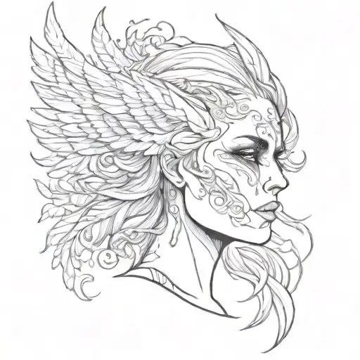phoenix skull women face tattoo design idea