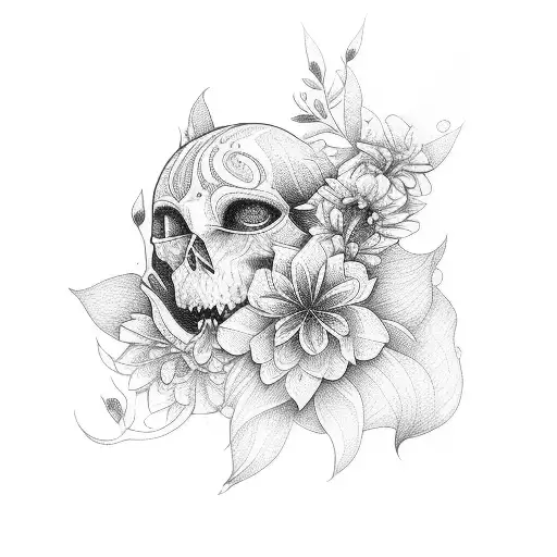 bird humming flower tattoo design idea