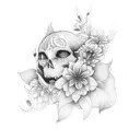bird humming flower tattoo design idea