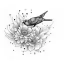 bird humming flower tattoo design idea