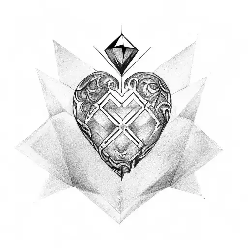 Design a tattoo of a Vater figure holding a diamond heart, symbolizing the love and protection he provides for Luca, Leon, and Maribel tattoo design idea