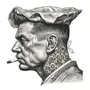 A portrait of a notorious gangster from Des Moines, with subtle nods to the client's own mafia background tattoo design idea