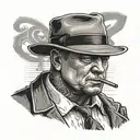 A portrait of a notorious gangster from Des Moines, with subtle nods to the client's own mafia background tattoo design idea