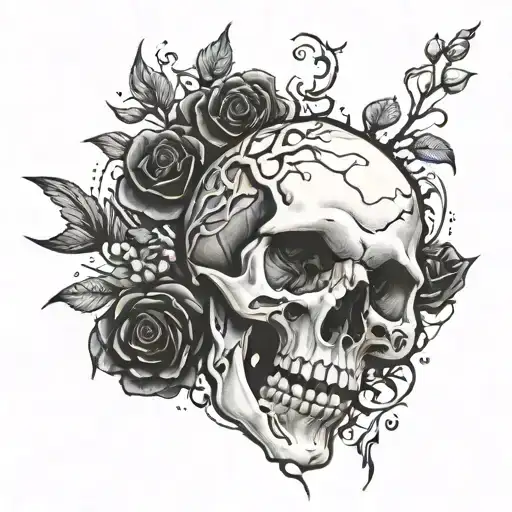 bone hand tattoo with rose popping out of center with vines wrapping around bones tattoo design idea