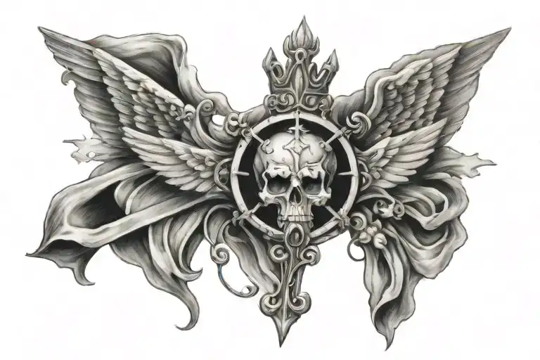 saint peters cross with angelic crown around top tattoo design idea