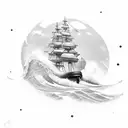 A sailor navigating through treacherous waves in Kamchatka tattoo design idea