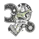 A Toy Story inspired tattoo featuring the iconic phrase 'To Infinity and Beyond' whith the letter s and c on background tattoo design idea