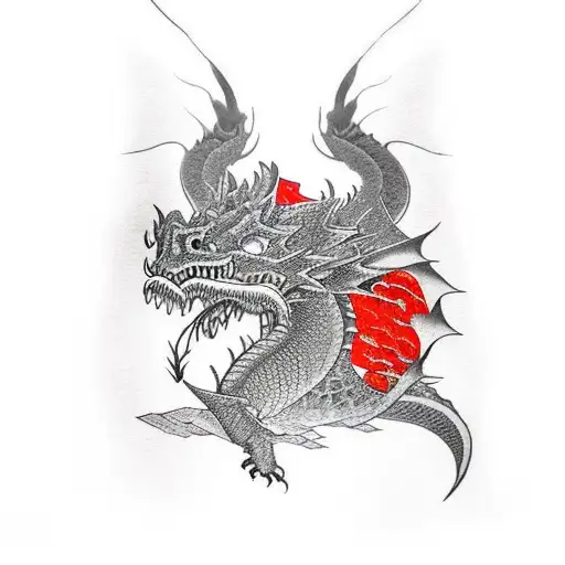 black with red scaled Dragon with nose flaring with steam good to put on shoulder to shoulder  tattoo design idea