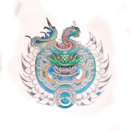 Traditional Japanese quetzalcoatl, aztec feathered serpent, tattoo tattoo design idea