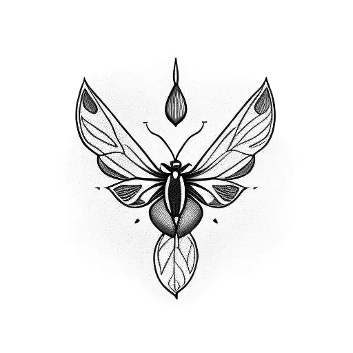 A blackwork tattoo of a monstera leaf transforming into a delicate moth tattoo design idea