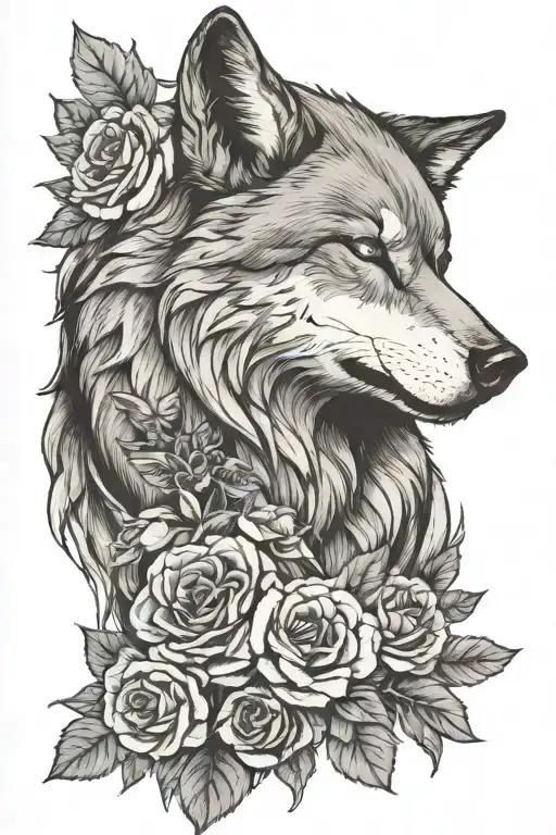 Wolf head, roses, brick wall, mountains, pigeon wings, forest, bee, Crown, Mamba,  tattoo design idea