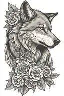 Wolf head, roses, brick wall, mountains, pigeon wings, forest, bee, Crown, Mamba,  tattoo design idea