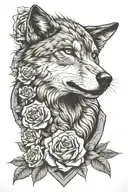 Wolf head, roses, brick wall, mountains, pigeon wings, forest, bee, Crown, Mamba,  tattoo design idea