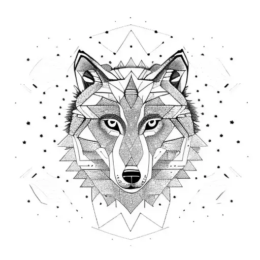 woods, wolf, moon, stars tattoo design idea