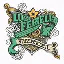 Main Element: A bold, stylized banner with the name "Luigi Ferreli" prominently displayed.  Dates: Underneath the banner tattoo design idea