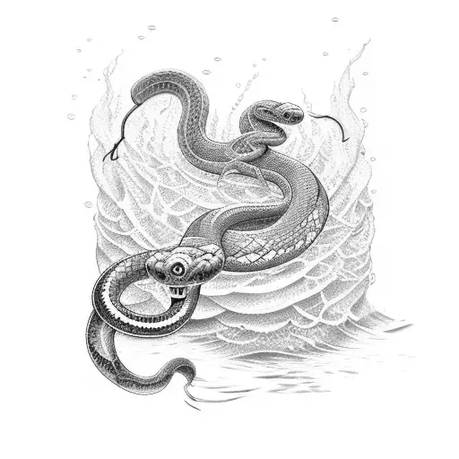 A tattoo of a snake swimming in water, with intricate dotwork detailing tattoo design idea